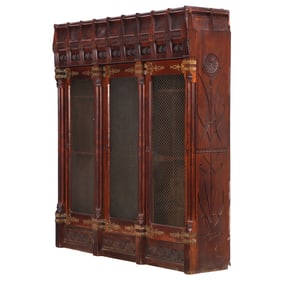 AMERICAN VICTORIAN WALNUT MODERN GOTHIC THREE-DOOR BOOKCASE ATTRIBUTED TO DANIEL PABST C. 1870