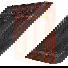 AMERICAN VICTORIAN WALNUT MODERN GOTHIC THREE-DOOR BOOKCASE ATTRIBUTED TO DANIEL PABST C. 1870: American Victorian walnut Modern Gothic three-door bookcase attributed to Daniel Pabst c. 1870 having original ornate brass hardware. Pictured flanking a grand mantel in the Bloomfield H. Moore Librar