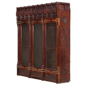 AMERICAN VICTORIAN WALNUT MODERN GOTHIC THREE-DOOR BOOKCASE ATTRIBUTED TO DANIEL PABST C. 1870 (1 of 13)