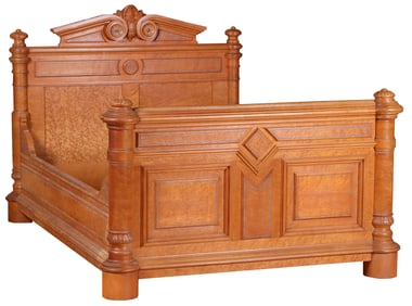 THREE PIECE AMERICAN VICTORIAN BIRDS EYE MAPLE BEDROOM SET CONSISTING OF A BED, MARBLE TOP
