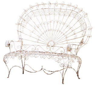 WROUGHT IRON PEACOCK BENCH.