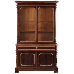 TWO PART ROSEWOOD AND BRONZE MOUNTED SECRETARY DESK IN THE MANNER OF LEON MARCOTTE HAVING A FALL