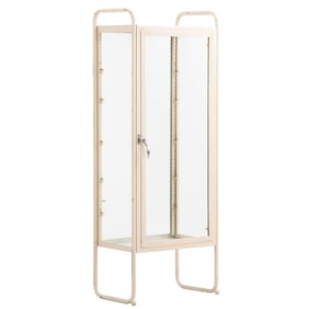 ART DECO PAINTED IRON AND GLASS TWO DOOR VITRINE C 1930 HAVING GLASS SHELVES.