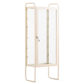 ART DECO PAINTED IRON AND GLASS TWO DOOR VITRINE C 1930 HAVING GLASS SHELVES.