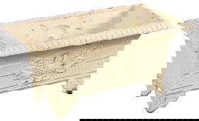 RECTANGULAR CAST IRON FOOTED TERRACE URN.: Rectangular cast iron footed terrace urn. Ht: 13.5" Wd: 28.75" Dpth: 16.25"