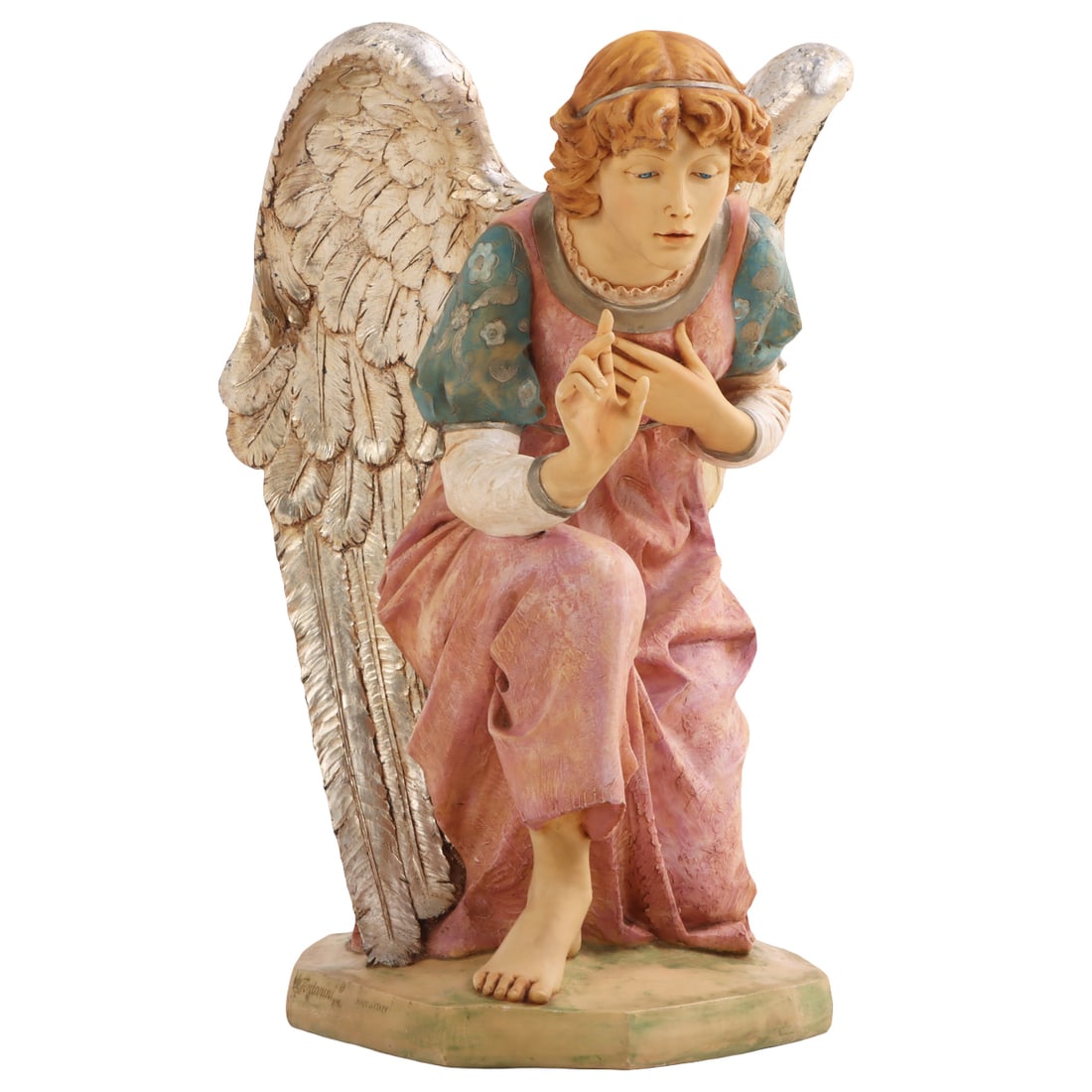 LARGE KNEELING ANGEL NATIVITY FIGURE BY FONTANINI C 1980: Kneeling Angel Nativity Figure by Fontanini c 1980. Ht: 31.5", Wd: 21", Dpth: 26.5".