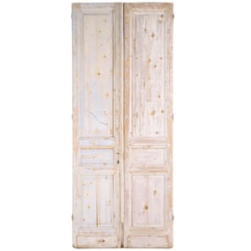PAIR OF RAISED PANEL PARTIAL PAINTED FRENCH DOORS C 1900.