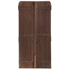MONUMENTAL PAIR OF GOTHIC OAK DOORS HAVING IRON TRAP HINGES AND IRON MOUNTS C 1860. RECENTLY