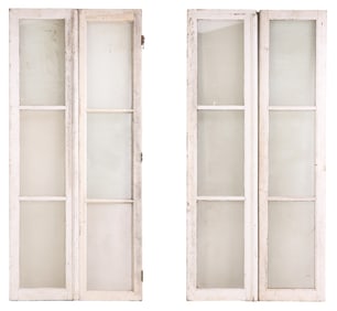 TWO PAIR OF FRENCH PAINTED WOOD WINDOWS WITH CREMONE BOLTS C 1900.