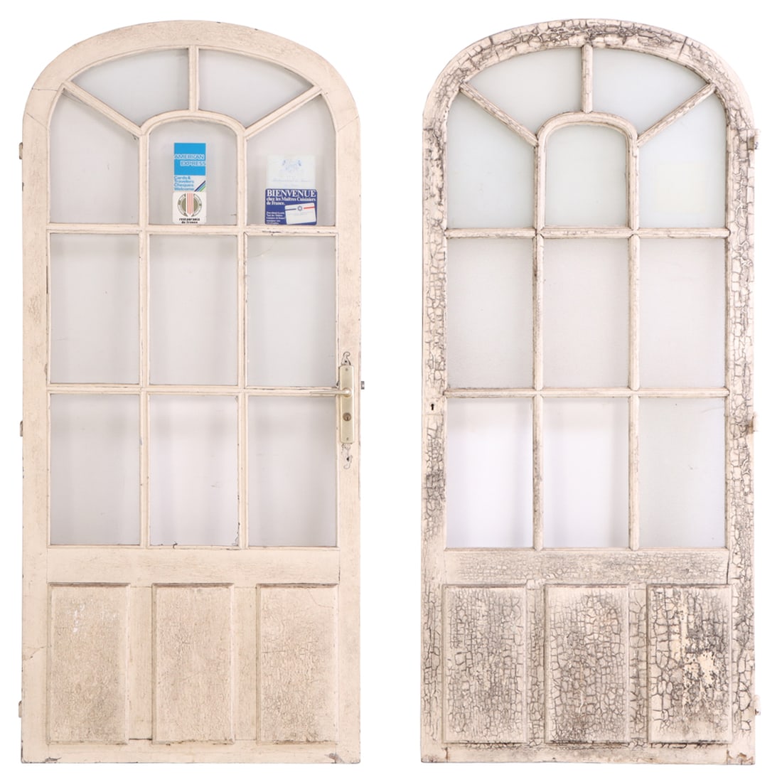 TWO MATCHING ARCHED TOP PAINTED WOOD FRENCH DOORS C 1880 (1 of 7)