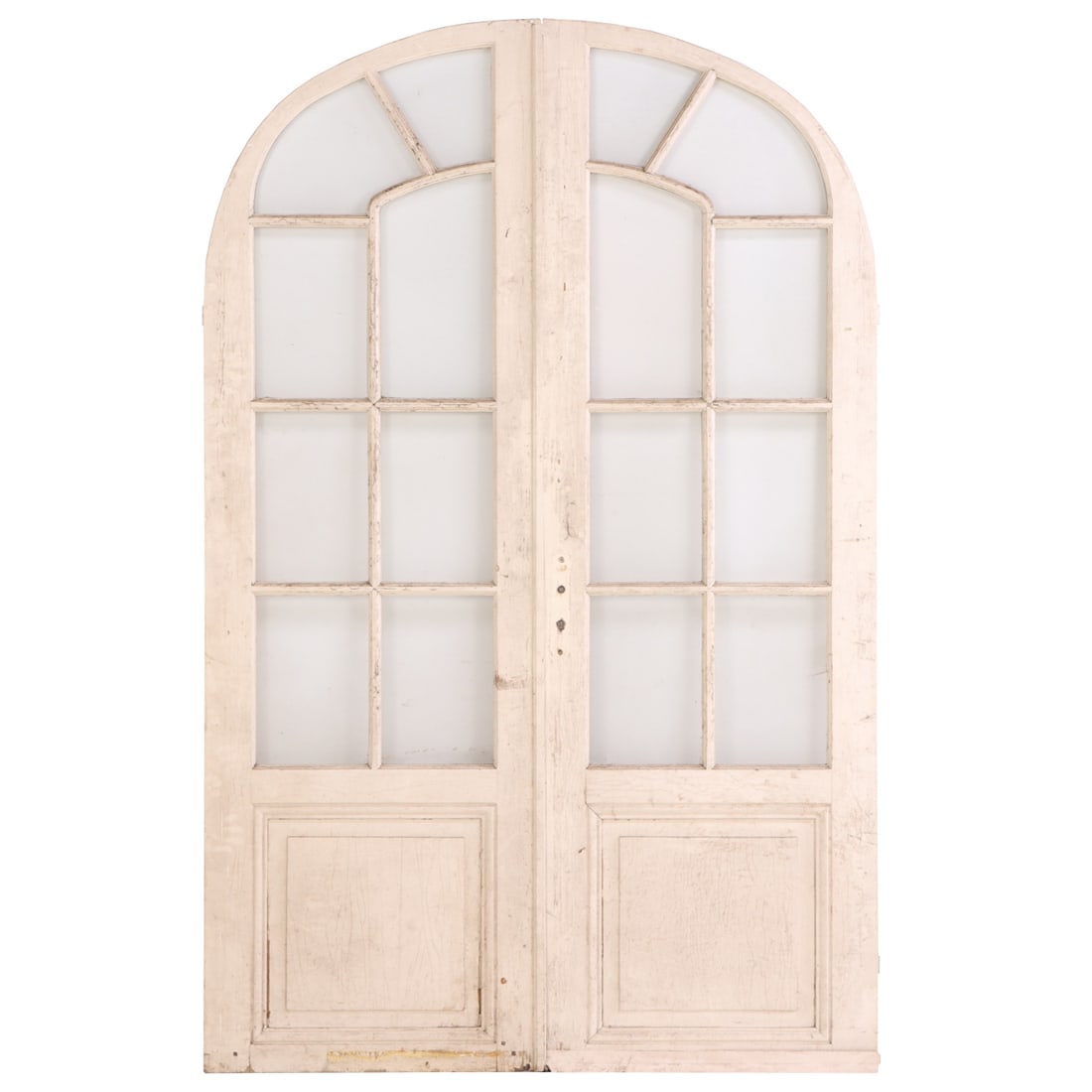 A PAIR OF PAINTED WOOD ARCHED TOP FRENCH DOORS C 1880. (1 of 5)