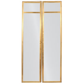 QUALITY PAIR OF BRASS AND MIRRORED DOORS IN FRAMES.