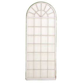 A LARGE PAINTED IRON AND GLASS FRENCH PALLADIUM WINDOW.