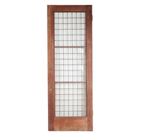 AN ANTIQUE ENGLISH MAHOGANY LEADED GLASS DOOR CIRCA 1910, REMOVED FROM A LUXURY HOTEL IN LONDON.