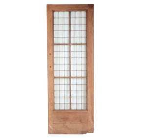 AN ANTIQUE ENGLISH MAHOGANY LEADED GLASS DOOR CIRCA 1910, REMOVED FROM A LUXURY HOTEL IN LONDON.