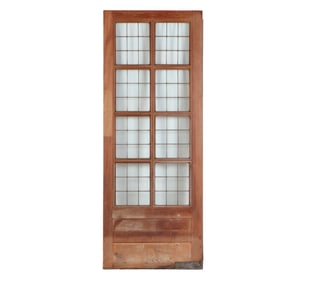 AN ANTIQUE ENGLISH MAHOGANY LEADED GLASS DOOR CIRCA 1910, REMOVED FROM A LUXURY HOTEL IN LONDON.