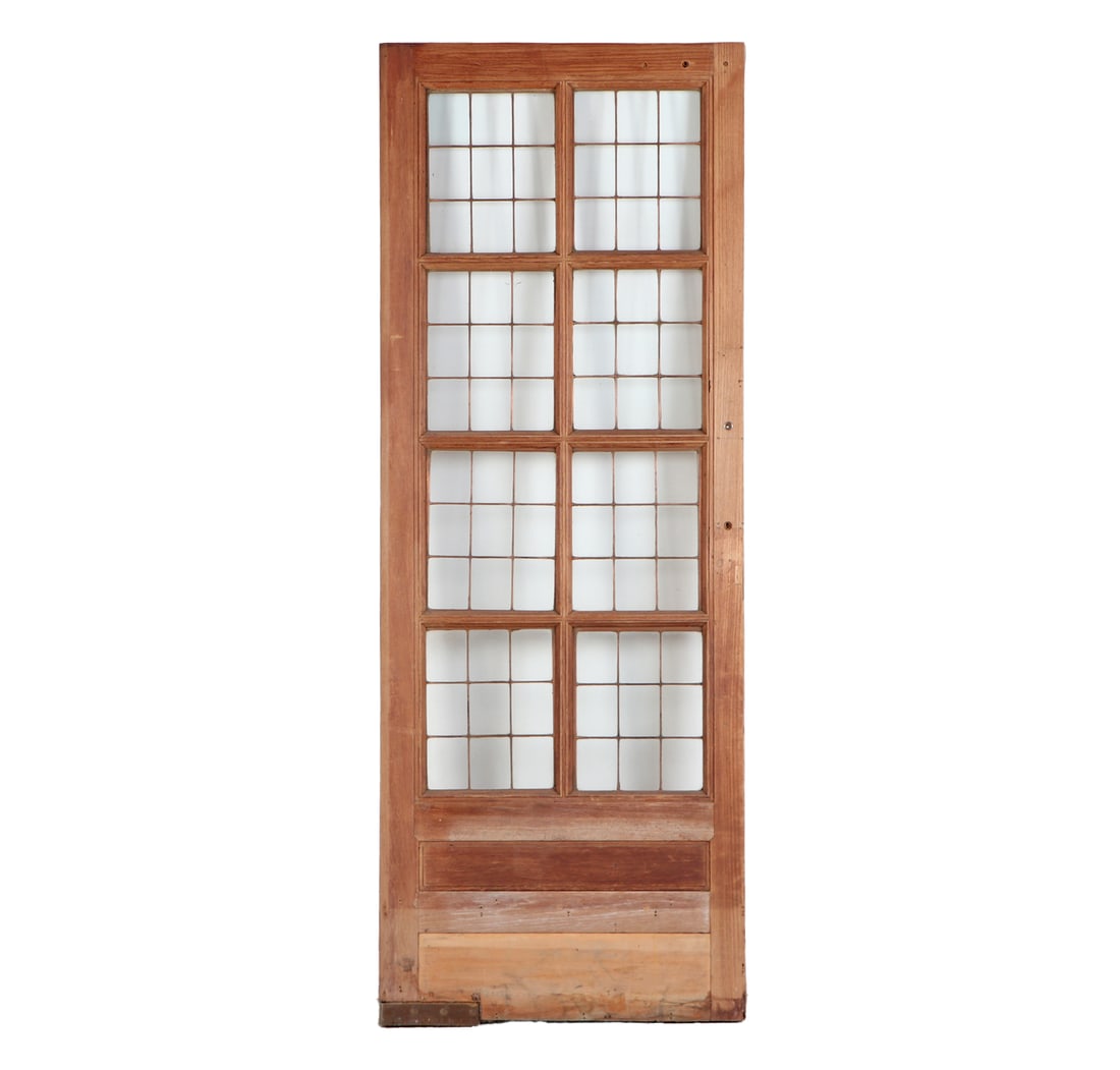 AN ANTIQUE ENGLISH MAHOGANY LEADED GLASS DOOR CIRCA 1910, REMOVED FROM A LUXURY HOTEL IN LONDON.: An antique English mahogany leaded glass door circa 1910, removed from a luxury hotel in London. Ht: 80.5" Wd: 30"
