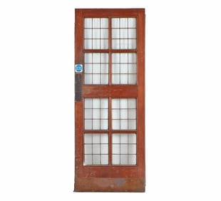 AN ANTIQUE ENGLISH MAHOGANY LEADED GLASS DOOR CIRCA 1910, REMOVED FROM A LUXURY HOTEL IN LONDON.