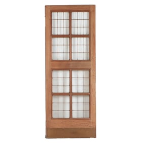 AN ANTIQUE ENGLISH MAHOGANY LEADED GLASS DOOR WITH BRASS KICK PLATE CIRCA 1910, REMOVED FROM A