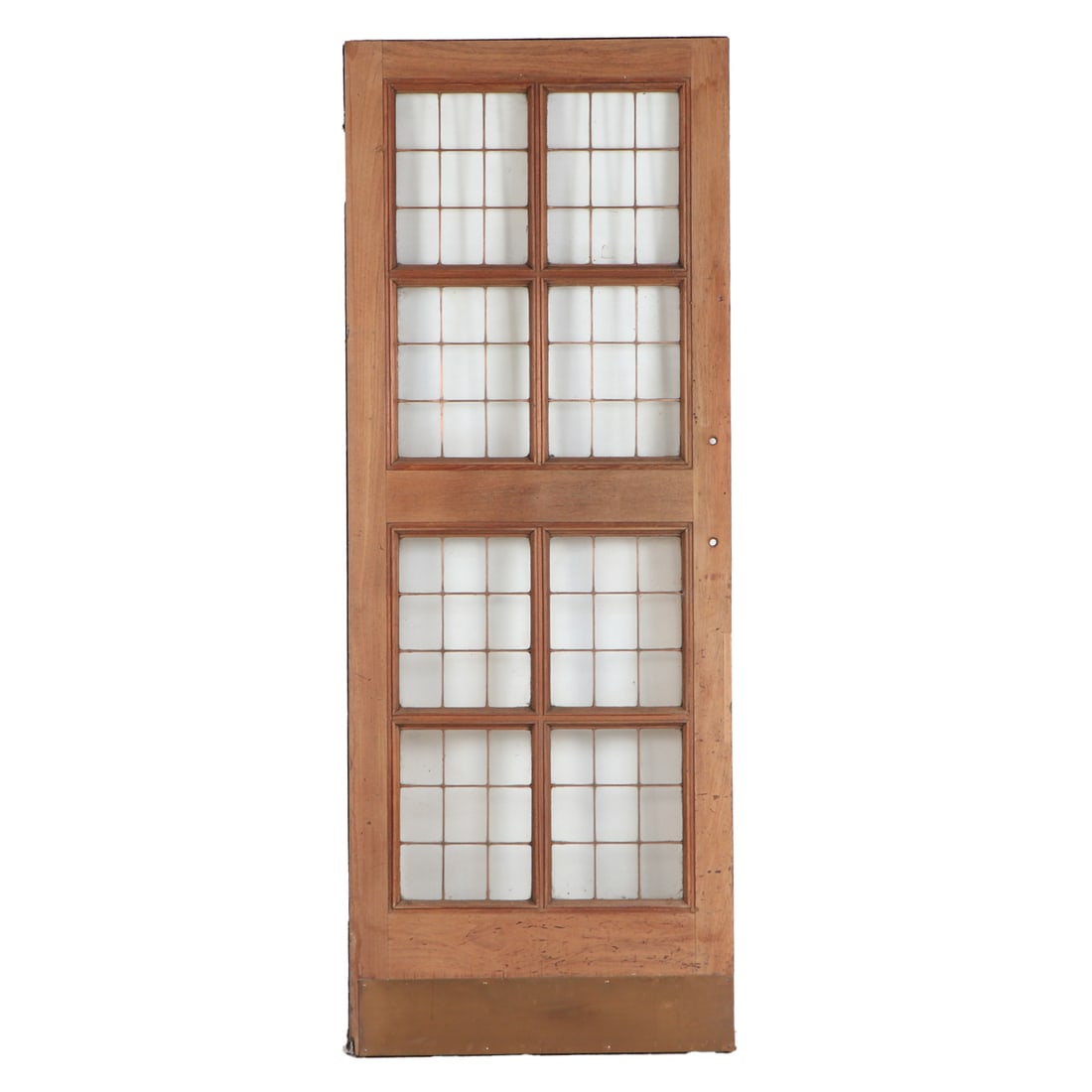 AN ANTIQUE ENGLISH MAHOGANY LEADED GLASS DOOR WITH BRASS KICK PLATE CIRCA 1910, REMOVED FROM A (1 of 6)