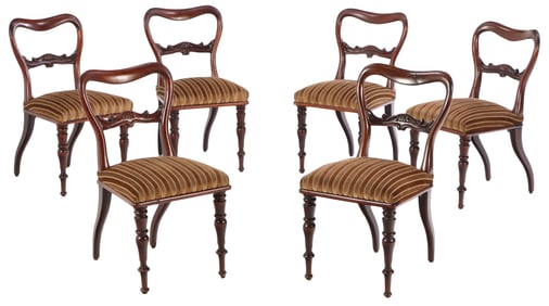 INTERESTING SET OF SIX ENGLISH MAHOGANY DINING CHAIRS C 1850. THE FRONT LEGS UNSCREW AND THE REAR