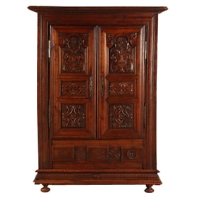 FRENCH CHIP AND RELIEF CARVED OAK ARMOIRE