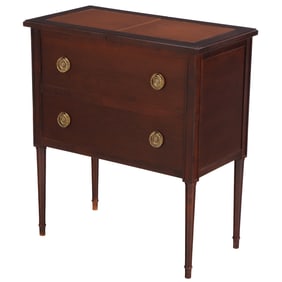 FRENCH LOUIS XVI STYLE MAHOGANY BAR CABINET HAVING SLIDING DOORS WITH TWO INTERIOR SHELVES FOR GLASS