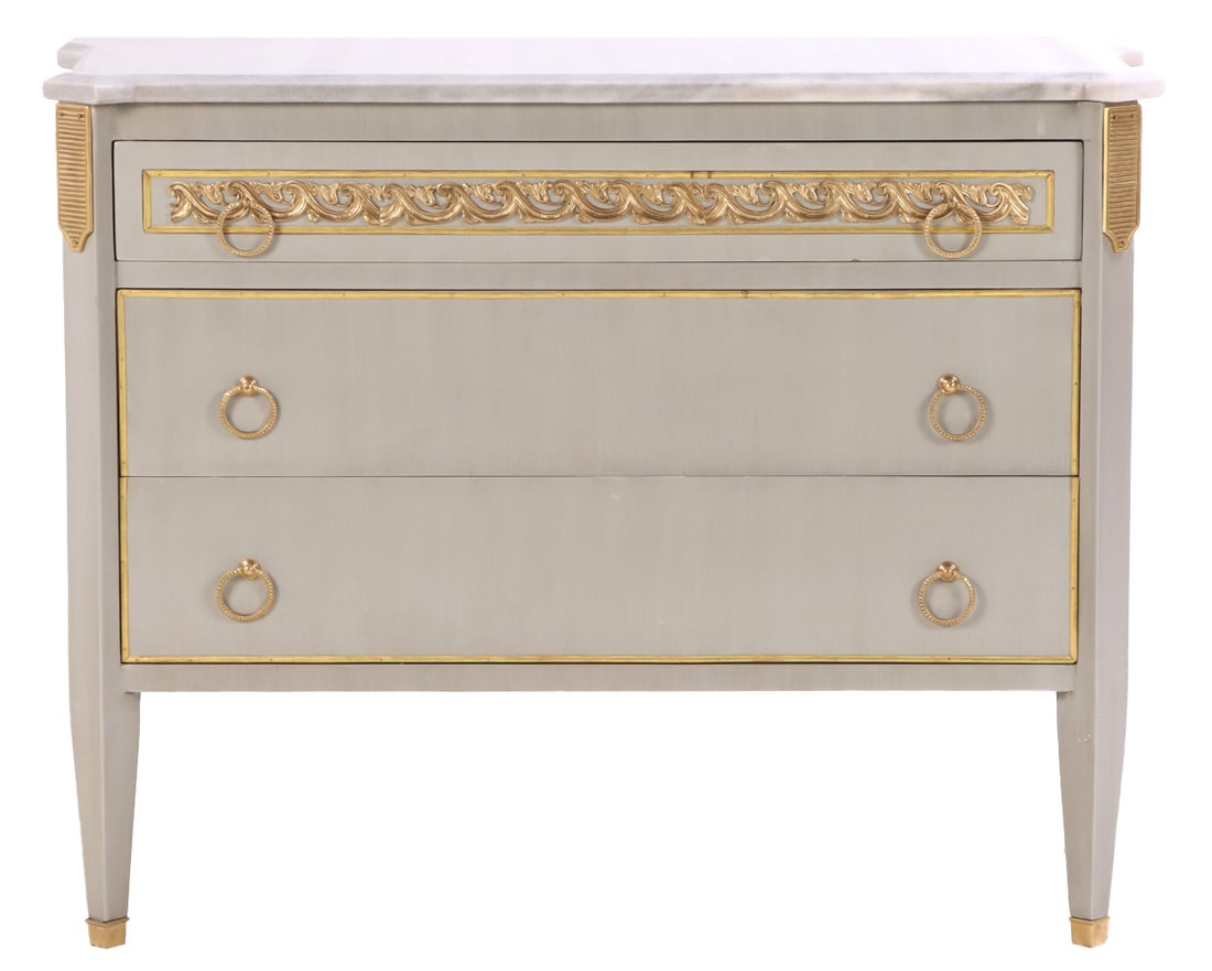 PAINTED MARBLE TOP BRONZE MOUNTED COMMODE IN THE LOUIS XIV STYLE. (1 of 6)