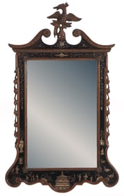 CHINESE CHIPPENDALE PAINT DECORATED WALL MIRROR C 1920.