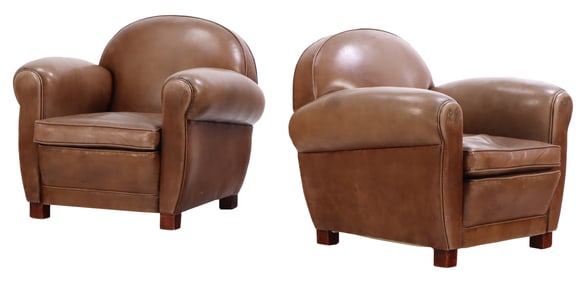 PAIR CLASSIC FRENCH FAUX LEATHER CLUB CHAIRS C 1950.