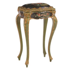 VENETIAN LIFT LID TABLE HAVING A BOMBAY CASE RESTING ON CABRIOLE LEGS C 1900.