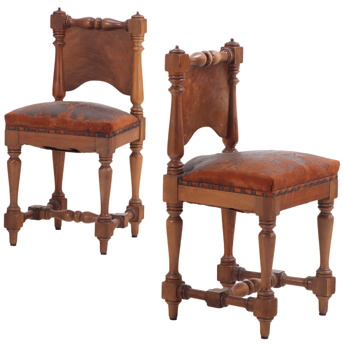 PAIR NINETEENTH C ITALIAN MAHOGANY SIDECHAIRS WITH TURNED ELEMENTS (1 of 6)