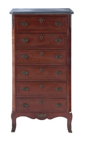 LOUIS XV STYLE MARBLE TOP CHEST OF DRAWERS WITH BRONZE MOUNTS C 1950.