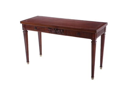 MAHOGANY LOUIS XIV STYLE CONSOLE TABLE THAT CONVERTS TO A DINING ROOM TABLE C 1940.