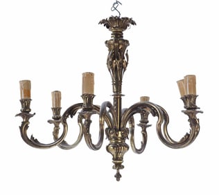 FRENCH BRONZE SIX ARM CHANDELIER C 1940.