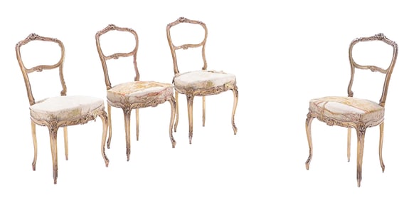 FOUR FRENCH GILT WOOD LOUIS XV STYLE SIDE CHAIRS C 1900.