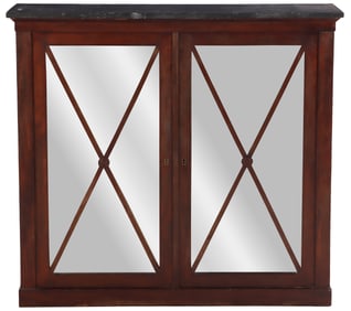 FRENCH EMPIRE MAHOGANY MARBLE TOP TWO DOOR CABINET C 1860.