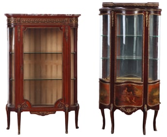 BRONZE MOUNTED MARBLE TOP VITRINE BY FOREST ( MISSING SIDE PANEL) C 1900 ALONG WITH A VERNI
