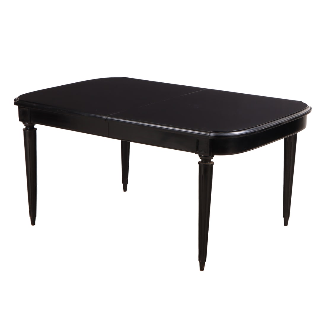 LOUIS XV STYLE EBONIZED DINING ROOM TABLE WITH TWO SKIRTED LEAVES C 1940. (1 of 4)