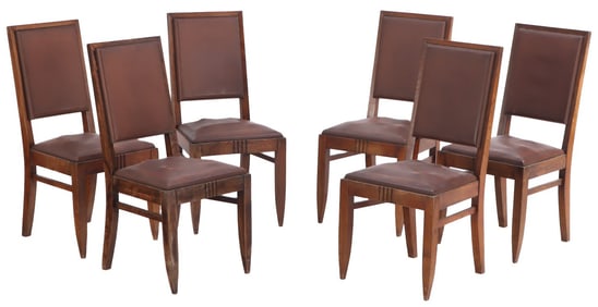 SIX FRENCH ART DECO OAK SIDE CHAIRS C 1940