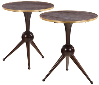 PAIR ROUND CERUSED OAK TABLES WITH TRIPOD BASE IN THE MANNER OF ANDRE ARBUS,