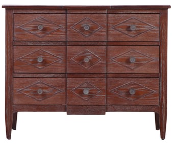CERUSED OAK DRESSER IN THE DIRECTOIRE STYLE HAVING THREE DRAWERS.