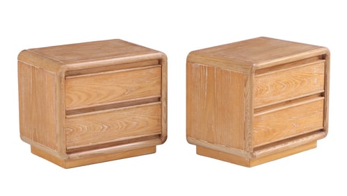 PAIR OF CERUSED OAK TWO DRAWER NIGHT STANDS C 1950.