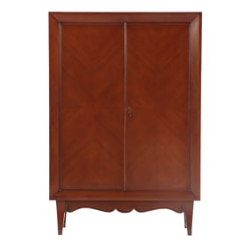 TWO DOOR FRENCH MAHOGANY CABINET HAVING A MAPLE INTERIOR C 1950.
