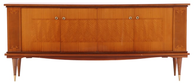 FRENCH INLAID MAHOGANY SIDEBOARD HAVING FOUR DOORS C 1950.