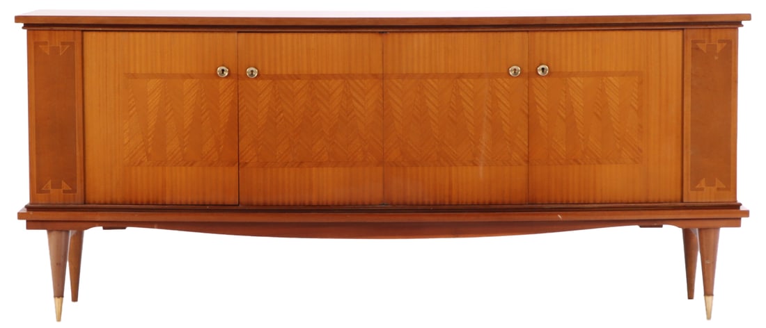 FRENCH INLAID MAHOGANY SIDEBOARD HAVING FOUR DOORS C 1950. (1 of 8)