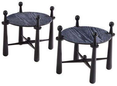 PAIR OF BASEBALL BAT STYLE EBONIZED AND DARK CERUSED OAK END TABLES IN THE MANNER OF JEAN