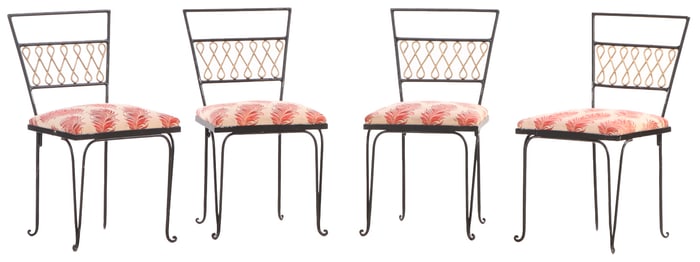 FRENCH FORTIES SET OF FOUR IRON AND GILT CHAIRS IN THE STYLE OF RENE PROU