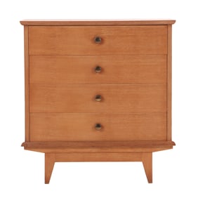 FRENCH OAK FOUR DRAWER PETITE COMMODE C 1950. GREAT AS A NIGHT STAND OR FOR THAT SMALL COMMODE