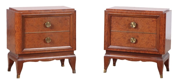 PAIR FRENCH AMBOYNA WOOD ART DECO NIGHT STANDS C 1940